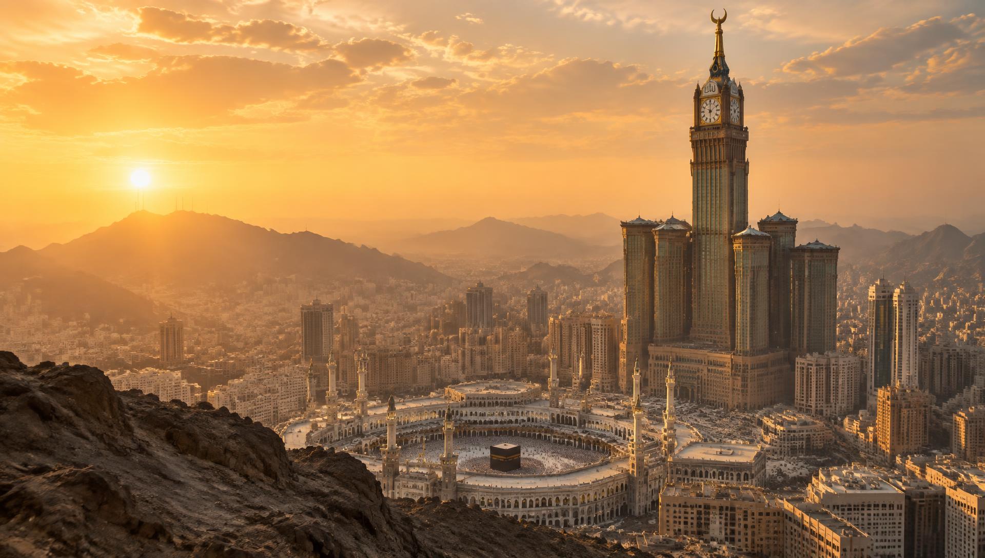 Vue de Makkah à la lumière dorée