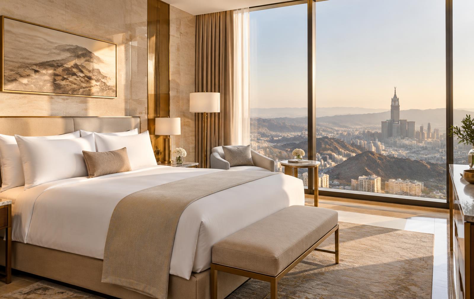 Chambre d'hôtel premium lumineuse à Makkah